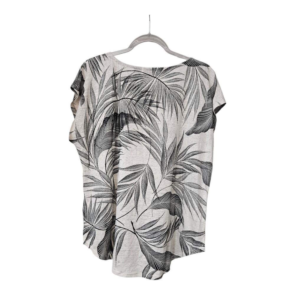 Tahari Womens XL Top 100% Linen Sleeveless Leafs Tropical Curved Hem Side Slits - Picture 2 of 6